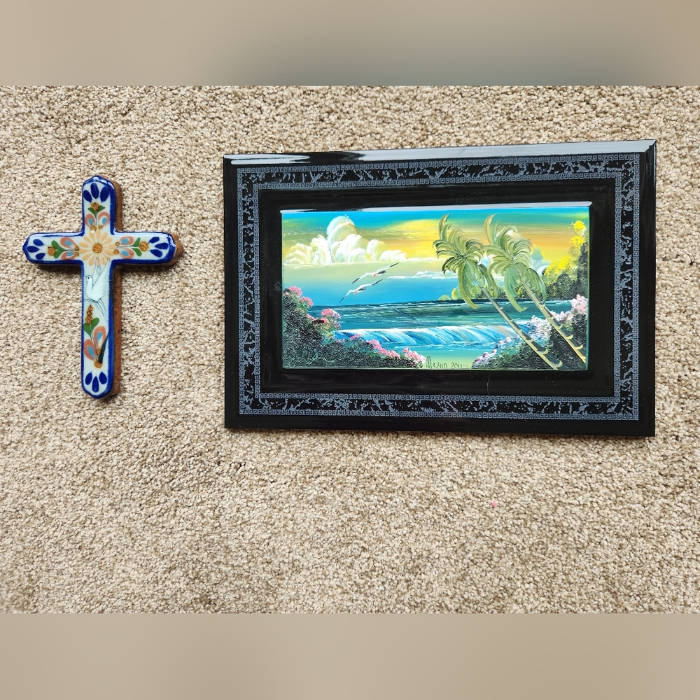 Hand Painted Tile and Ceramic Cross From Mexico.